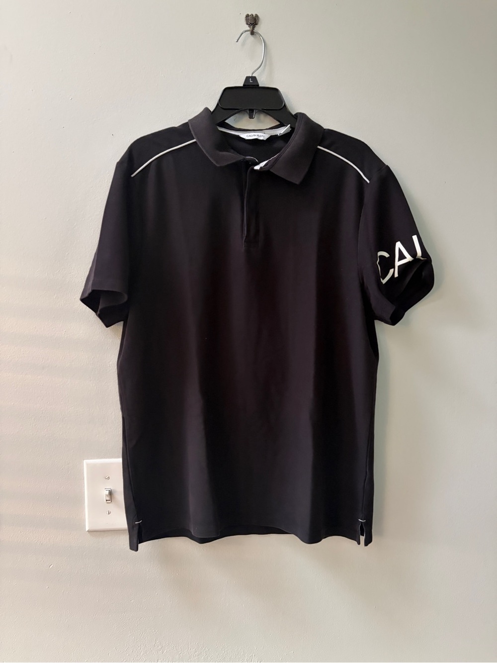 Calvin Klein Black Polo with White Piping and Sleeve Logo